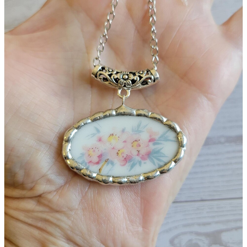 Antique Heinrich & Co Bavarian Porcelain Reversible Necklace - Broken China